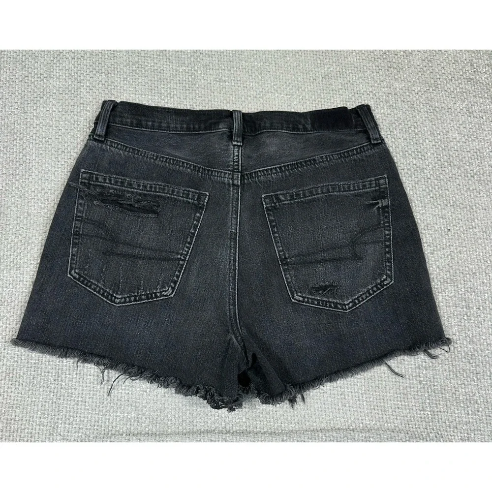 American Eagle Jean Shorts Womens‎ 6 Black Distressed Highest Rise 90s Boyfriend